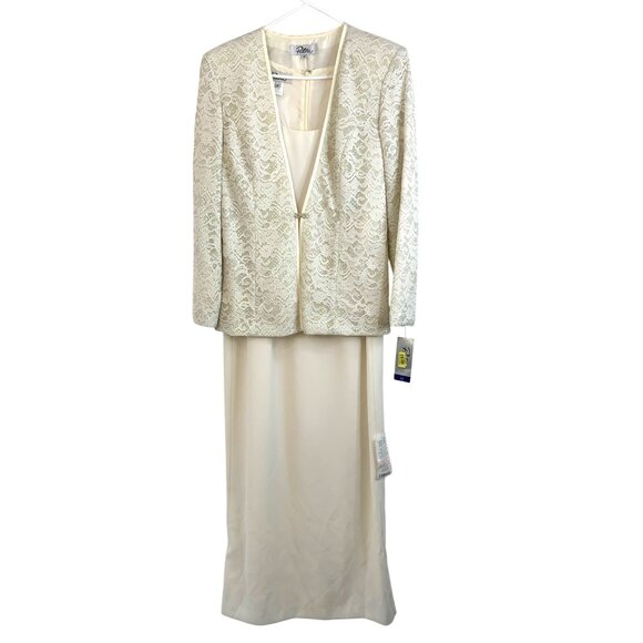 NWT Sz 12 2-Piece Patra Ivory Evening Dress Jacket Set Formal Wedding Mother - Picture 3 of 16